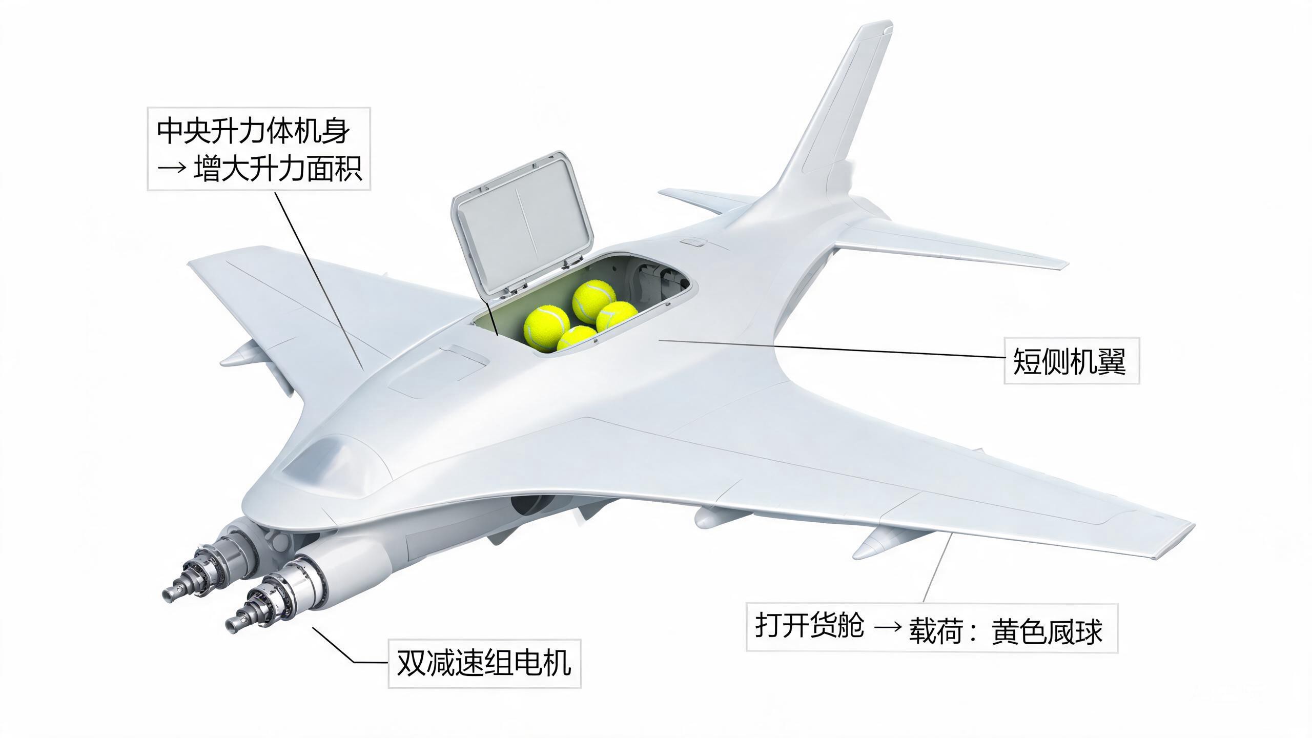 西工大中央升力体大鲶鱼模型运输机设计概念图